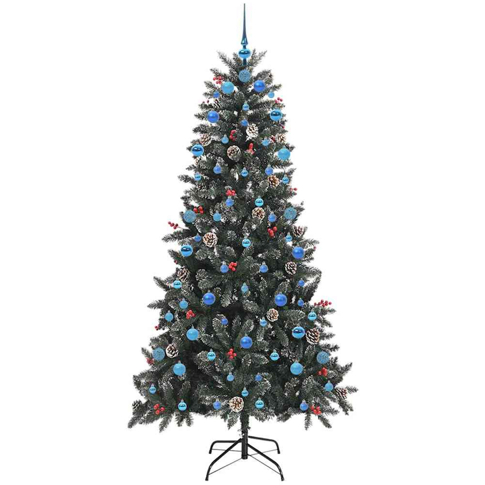 vidaXL Pre-Lit Blue Baubles and Pinecones Green Artificial Snow Tipped Christmas Tree 7ft Image 4