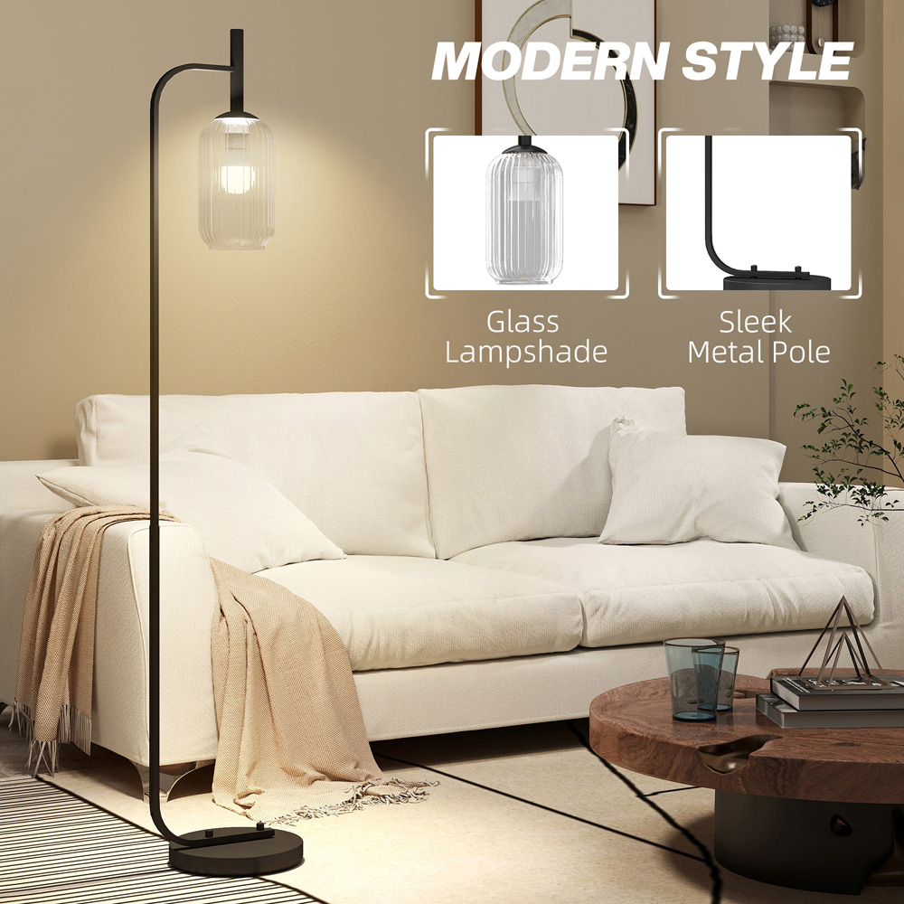 HOMCOM Glass Lampshade Black Floor Lamp with Foot Switch Image 8