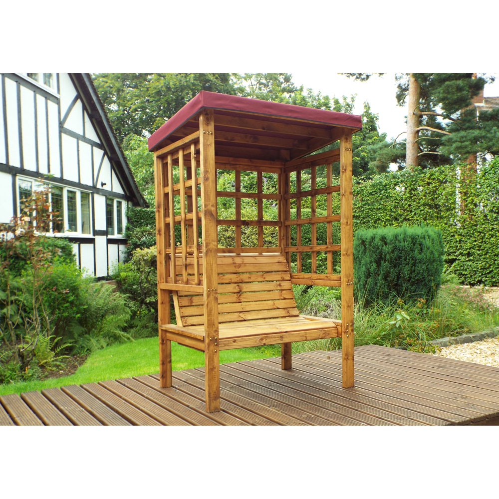 Charles Taylor Bramham 2 Seater Wooden Arbour with Burgundy Canopy Image 3