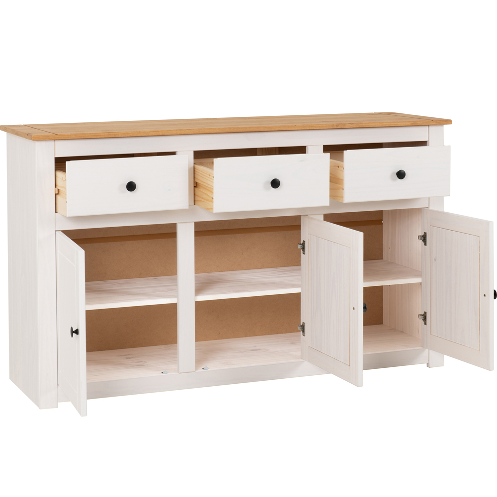 Seconique Panama 3 Door 3 Drawer White and Natural Wax Sideboard Image 4