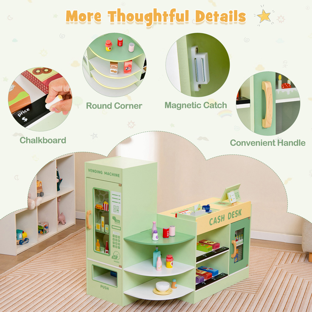 Costway Green Kids Wooden Grocery Store Supermarket Toy Set Image 7