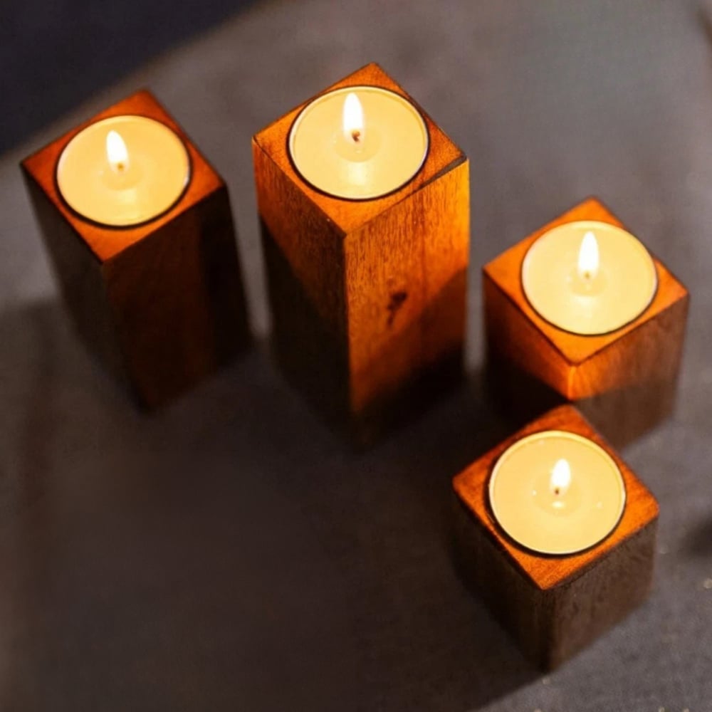 Marco Paul Wooden Tealight Christmas Candle Holder 4 Pack Image 3