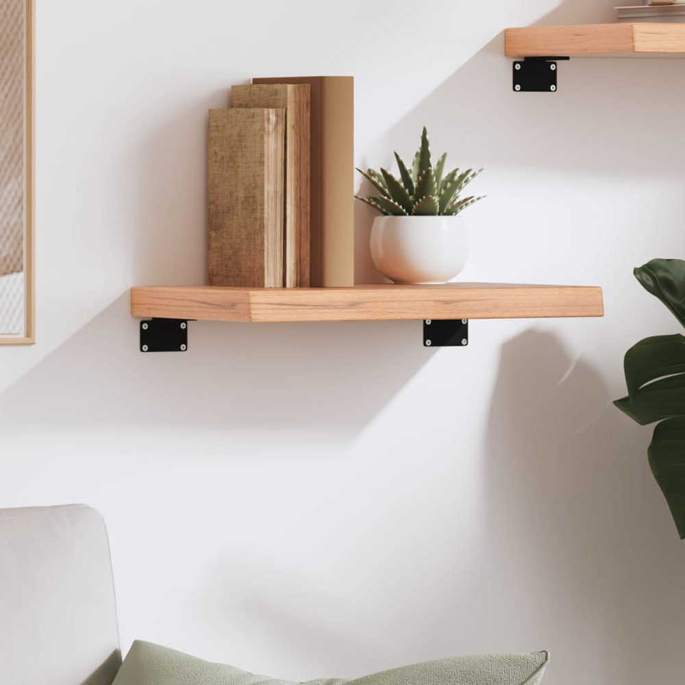 vidaXL 40cm Light Brown Treated Solid Oak Wood Floating Wall Shelf Image 2