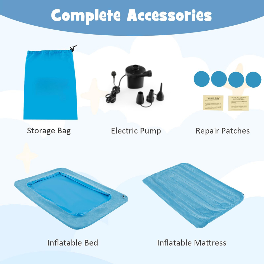 Costway Blue Inflatable Toddler Travel Bed with Electric Pump Image 7