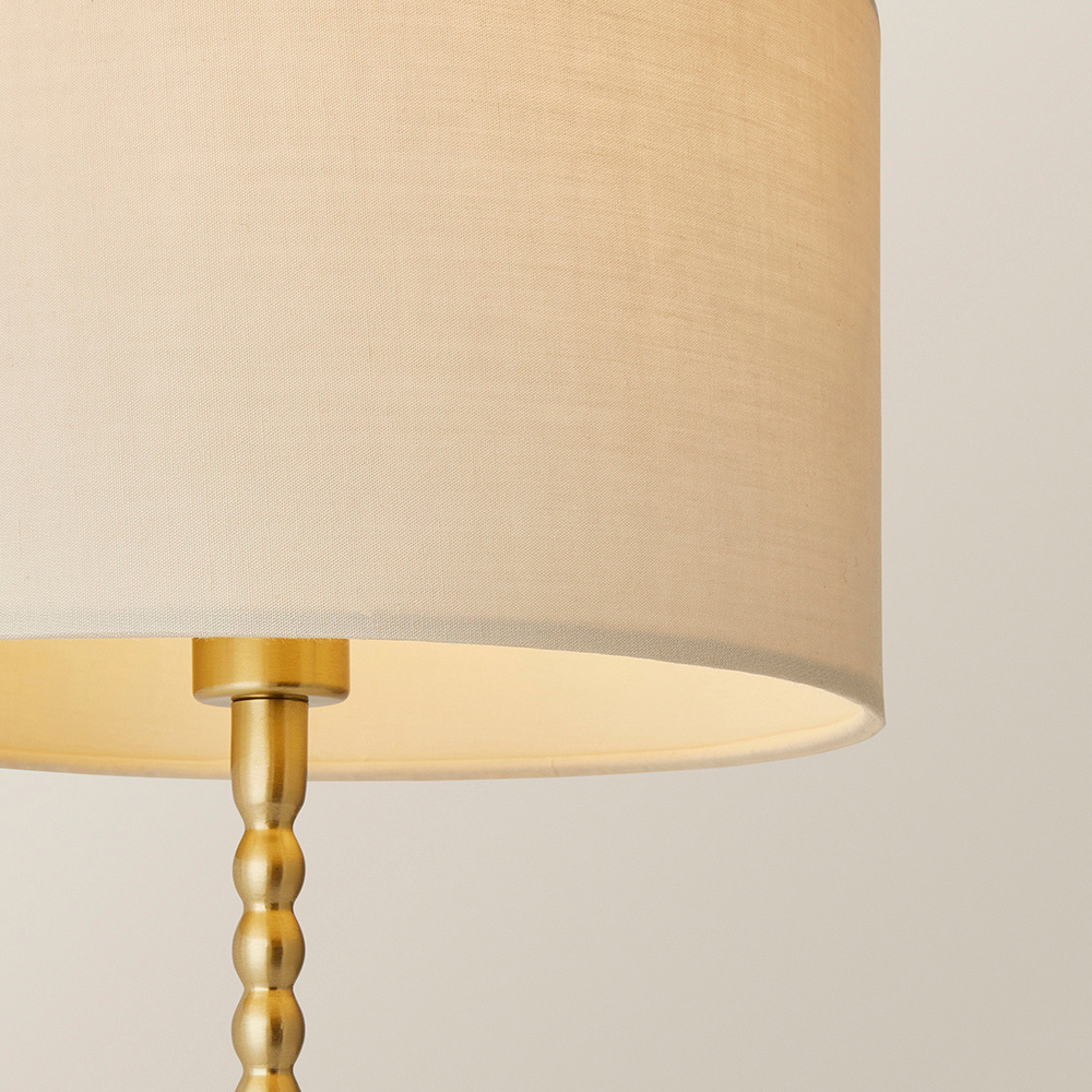 ValueLights Maeve Natural and Gold Drum Shade Bobbin Bobble Table Lamp and LED Bulb Image 3