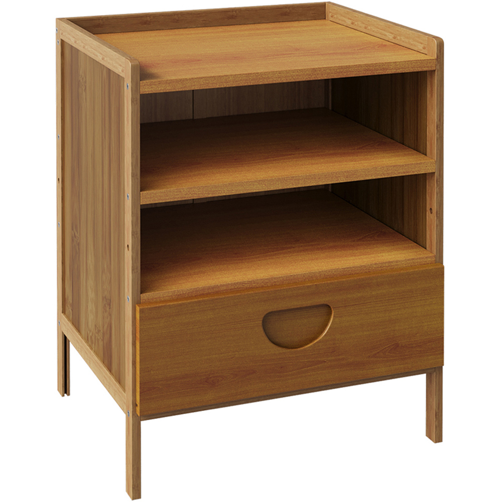 Living and Home Single Drawer 2 Shelf Tea Colour Bedside Table Image 2