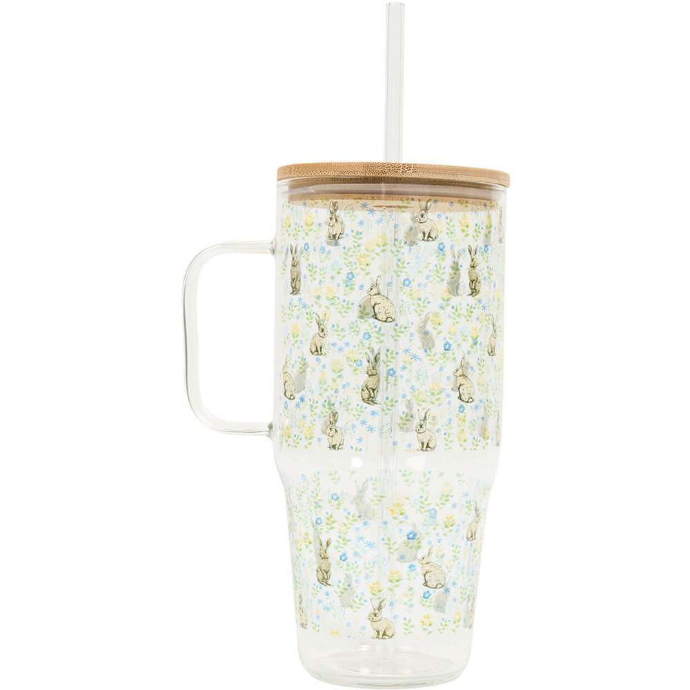 Floral Bunny Glass Tumbler with Lid and Straw Image 2