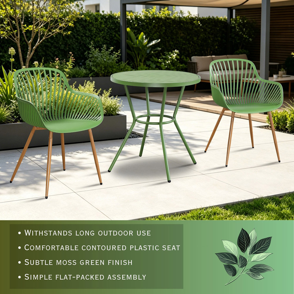Core Products 2 Seater Moss Green Sunray Design Round Plastic Table Garden Bistro Set Image 6