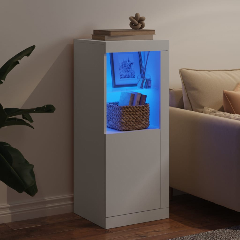 vidaXL Single Door 2 Shelf White LED Sideboard Image 4