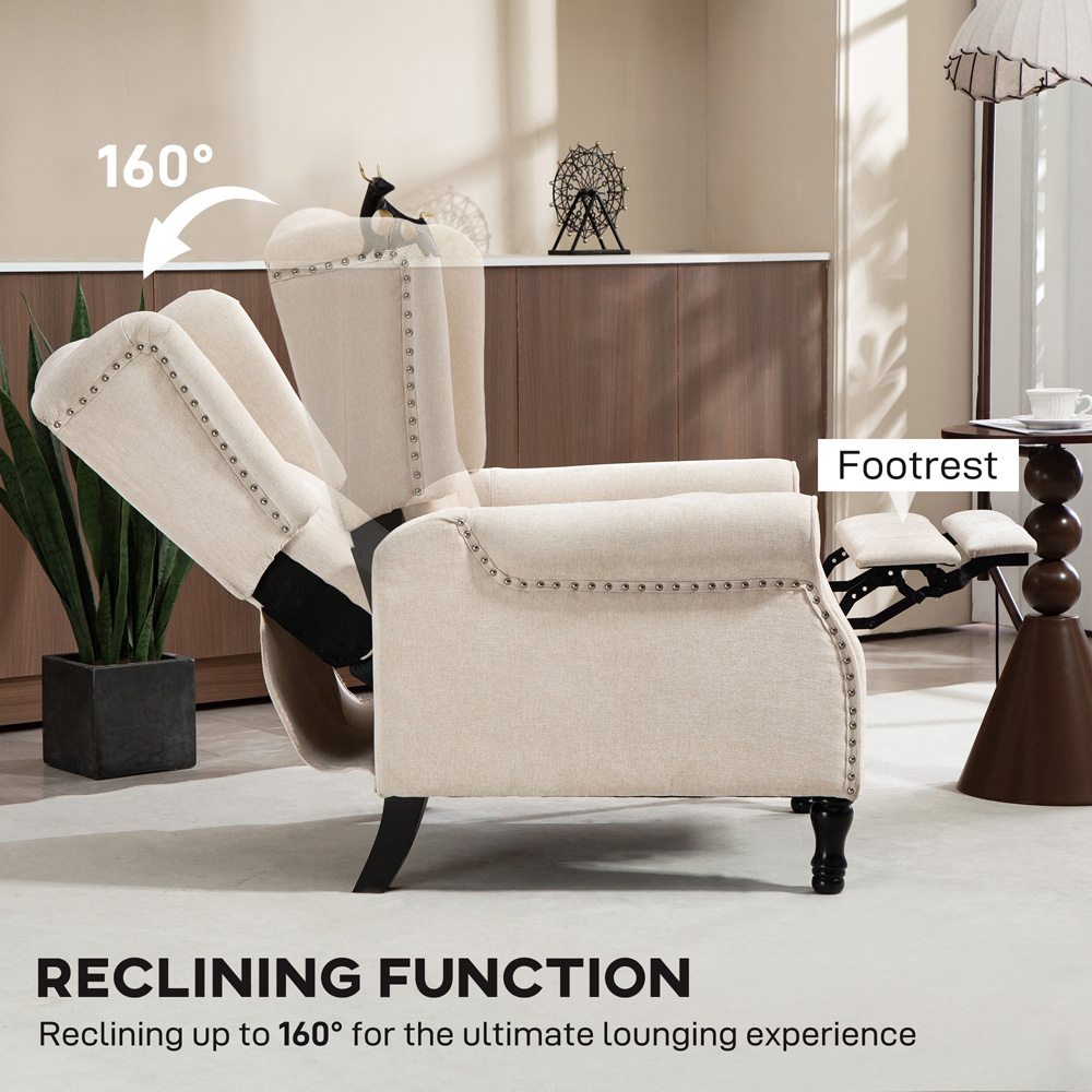 HOMCOM Beige Manual Recliner Armchair Recliner with Footrest Image 8