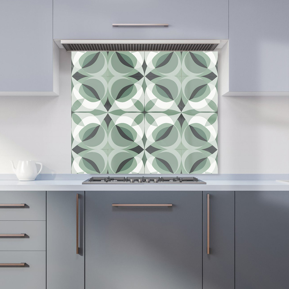 Warren Reed Designer Green and Grey Geometric Glass Kitchen Splashback 75 x 90cm Image 1