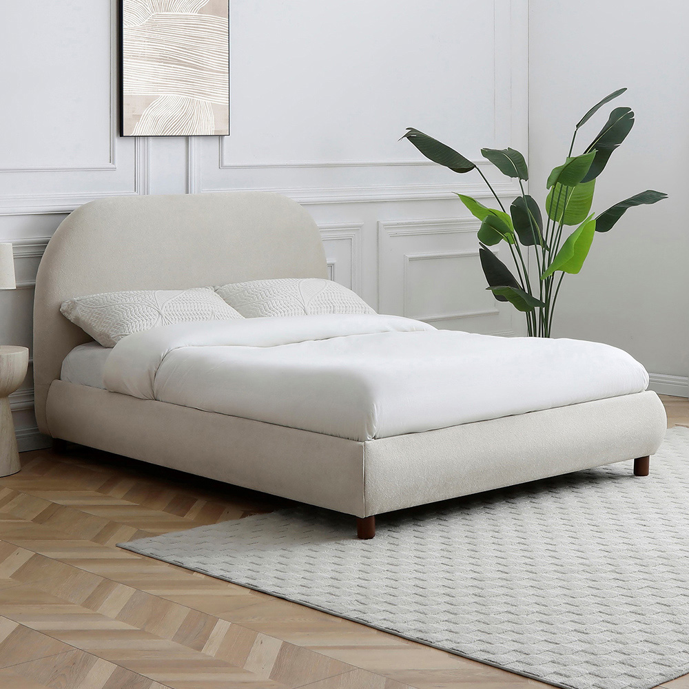 Nova King Size Natural Boucle Upholstered Bed Frame with Headboard Image 1