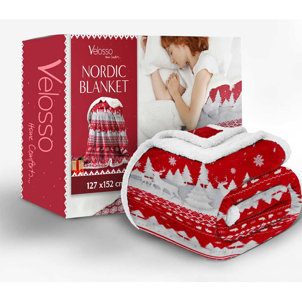 Velosso Red Nordic Teddy Sherpa-Lined Reversible Throw 127 x 152cm Image 3