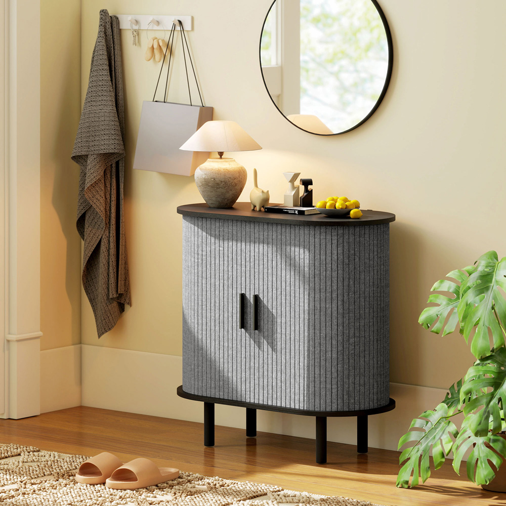 Portland 2 Sliding Doors Grey Modern Tambour Sideboard Image 3