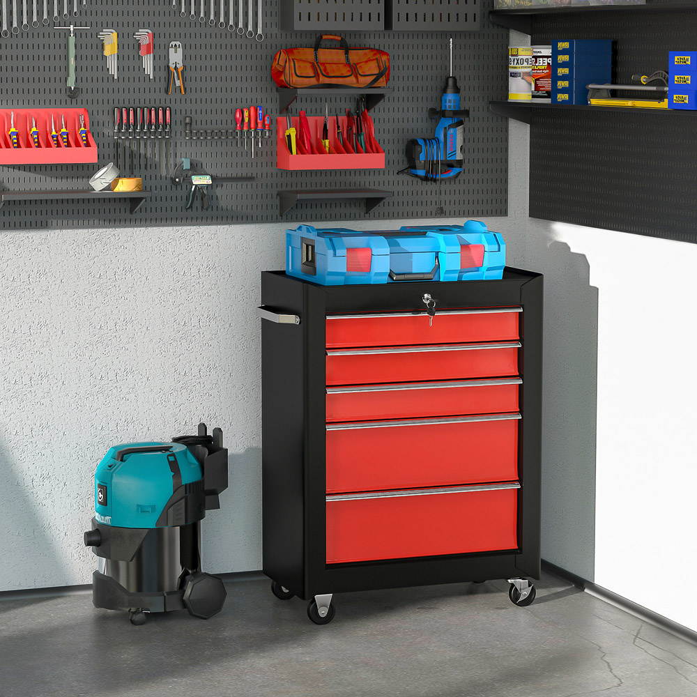 HOMCOM 5 Drawer Red Roller Tool Chest Image 2