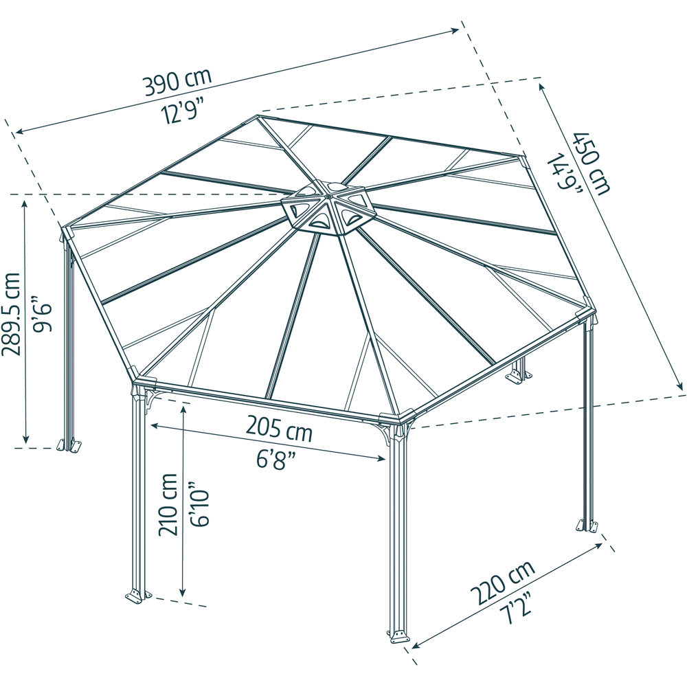 Palram Canopia Monaco 2.89 x 3.9m Hexagon Grey Garden Gazebo Image 5