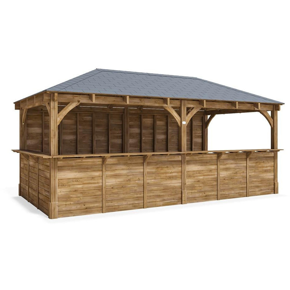 Dunster House Leviathan 6 x 3m Brown Full Counter Bar Garden Gazebo with Roof Shingles Image 2