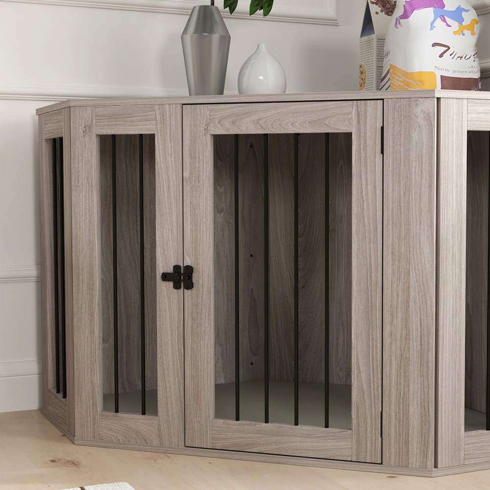 PawHut Large Walnut Brown Dog Crate with Cushion Door Image 3