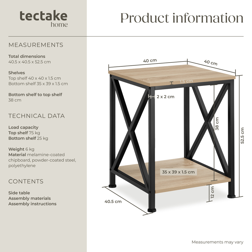 tectake Carlton 2 Shelf Oak Bedside Table Image 9