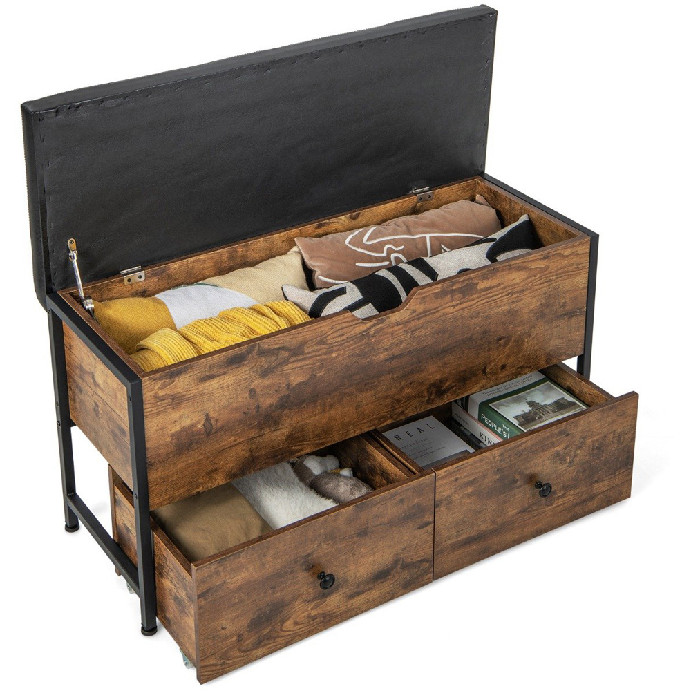 Costway 2 Drawer Rustic Brown Storage Ottoman Bench Image 4