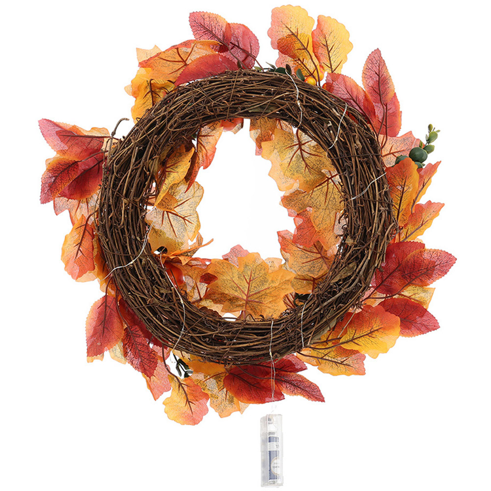 Living and Home LED Wreath with Maple Leaves Pumpkins and Berries 45cm Image 4