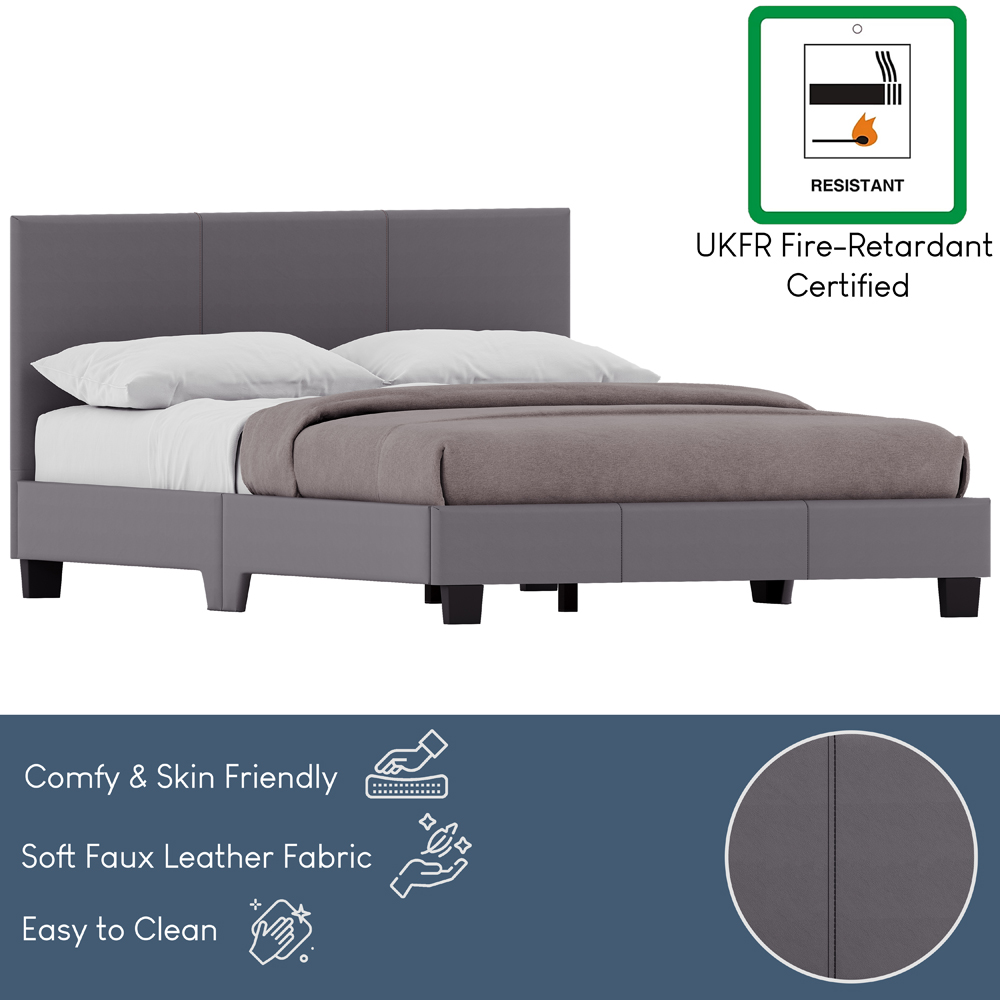 VIDA DESIGNS Lisbon Double Grey Faux Leather Bed Frame Image 7