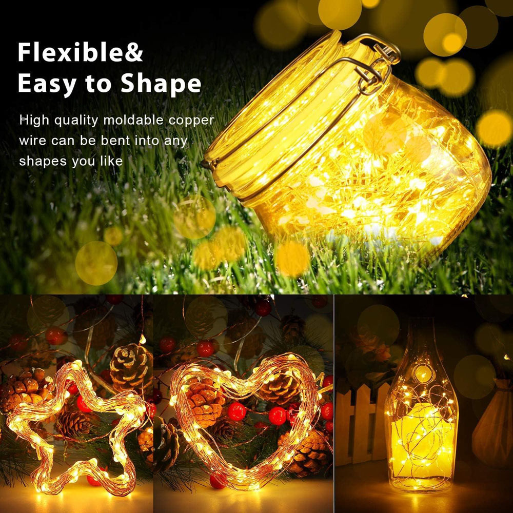 Shatchi 100 Warm White LED Gold Copper Wire Christmas String Light 10m 2 Pack Image 2