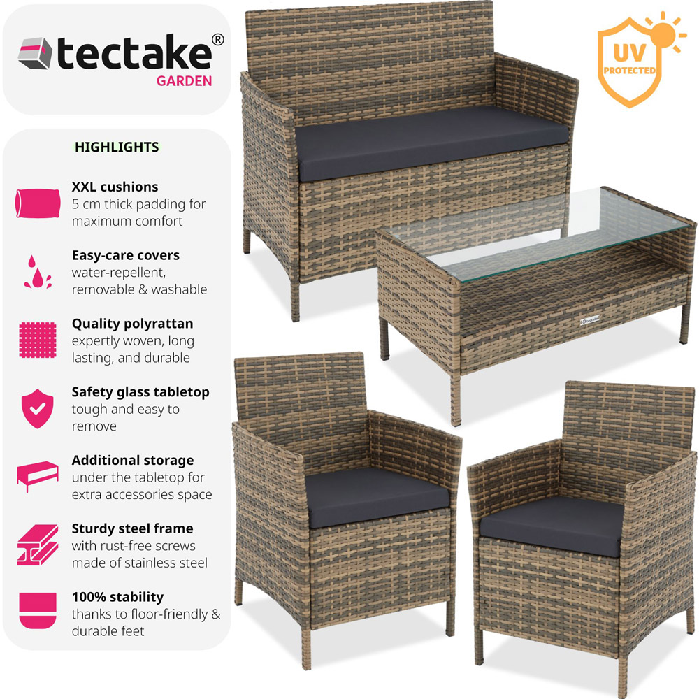 tectake Madeira 4 Seater Natural Rattan Garden Lounge Set Image 8