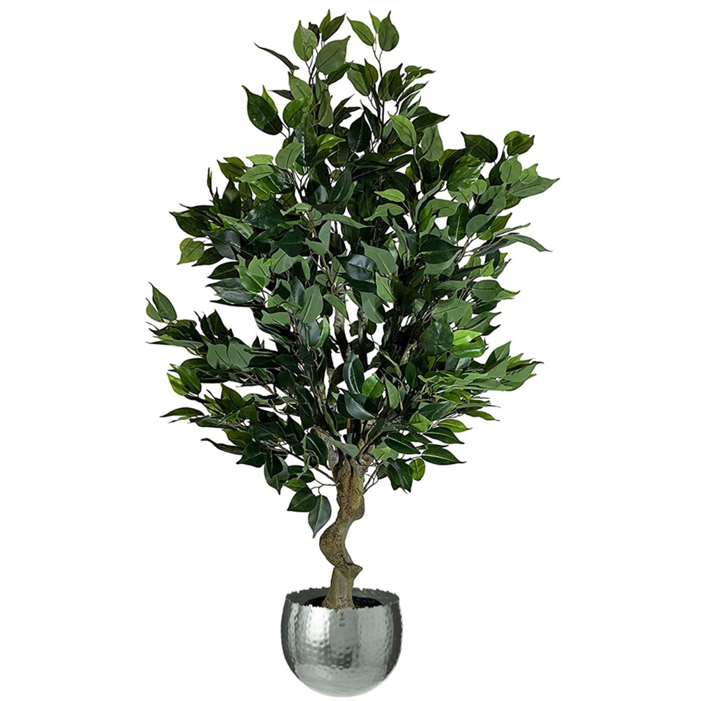 Leaf Realistic Ficus Bush Artificial Plant in Silver Curve Planter 100cm Image 1