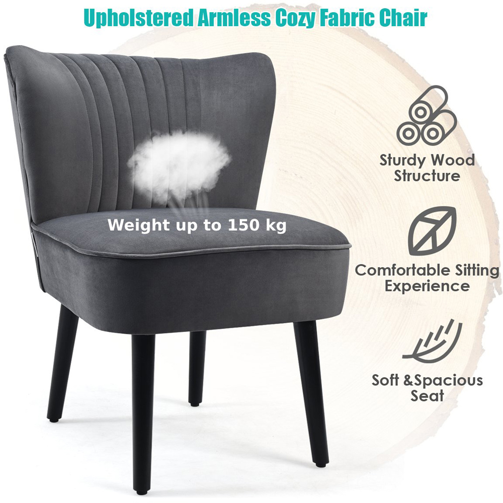 Costway Grey Velvet Accent Chair Set of 2 Image 7