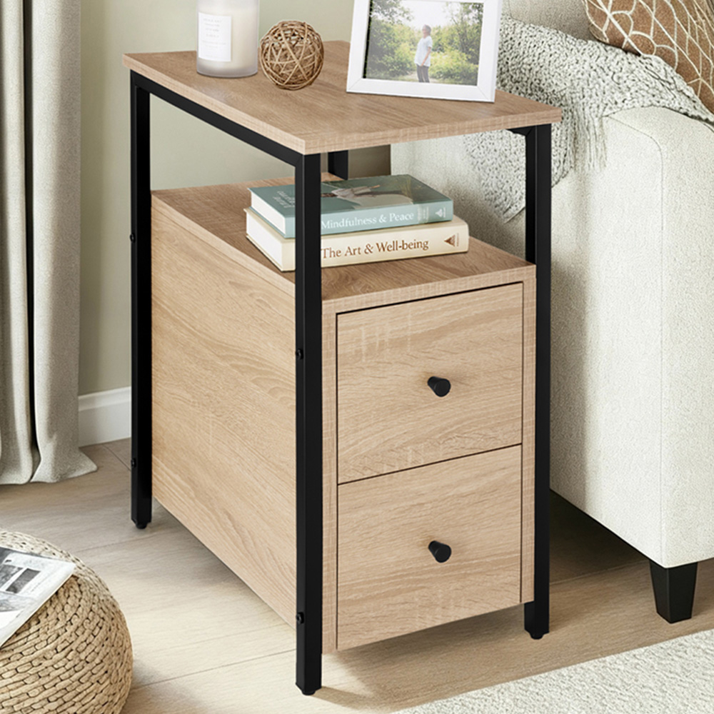 tectake Tullamore 2 Drawer Light Sonoma Oak Bedside Table Image 1