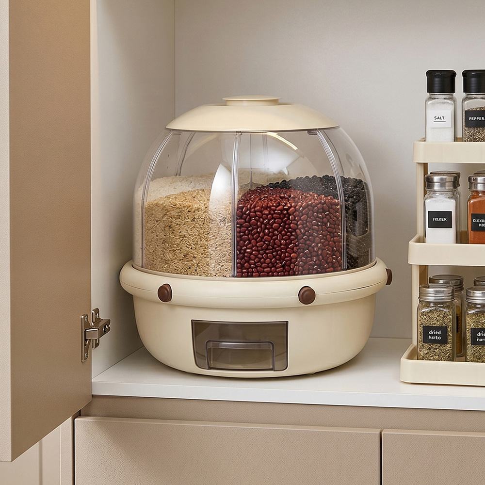 Living and Home 10L Cream White 360 Rotating Airtight Grain Dispenser Image 2