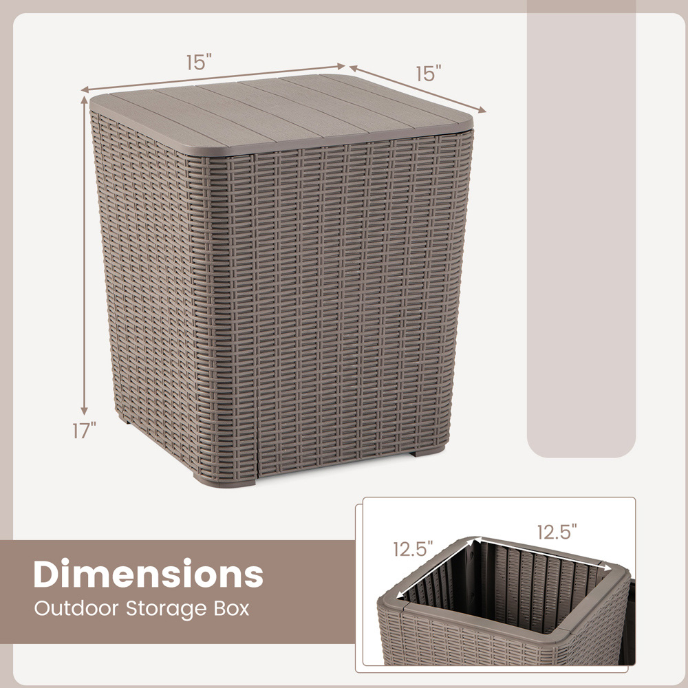 Costway Brown Resin Wicker Woven Garden Side Table with Storage Image 9