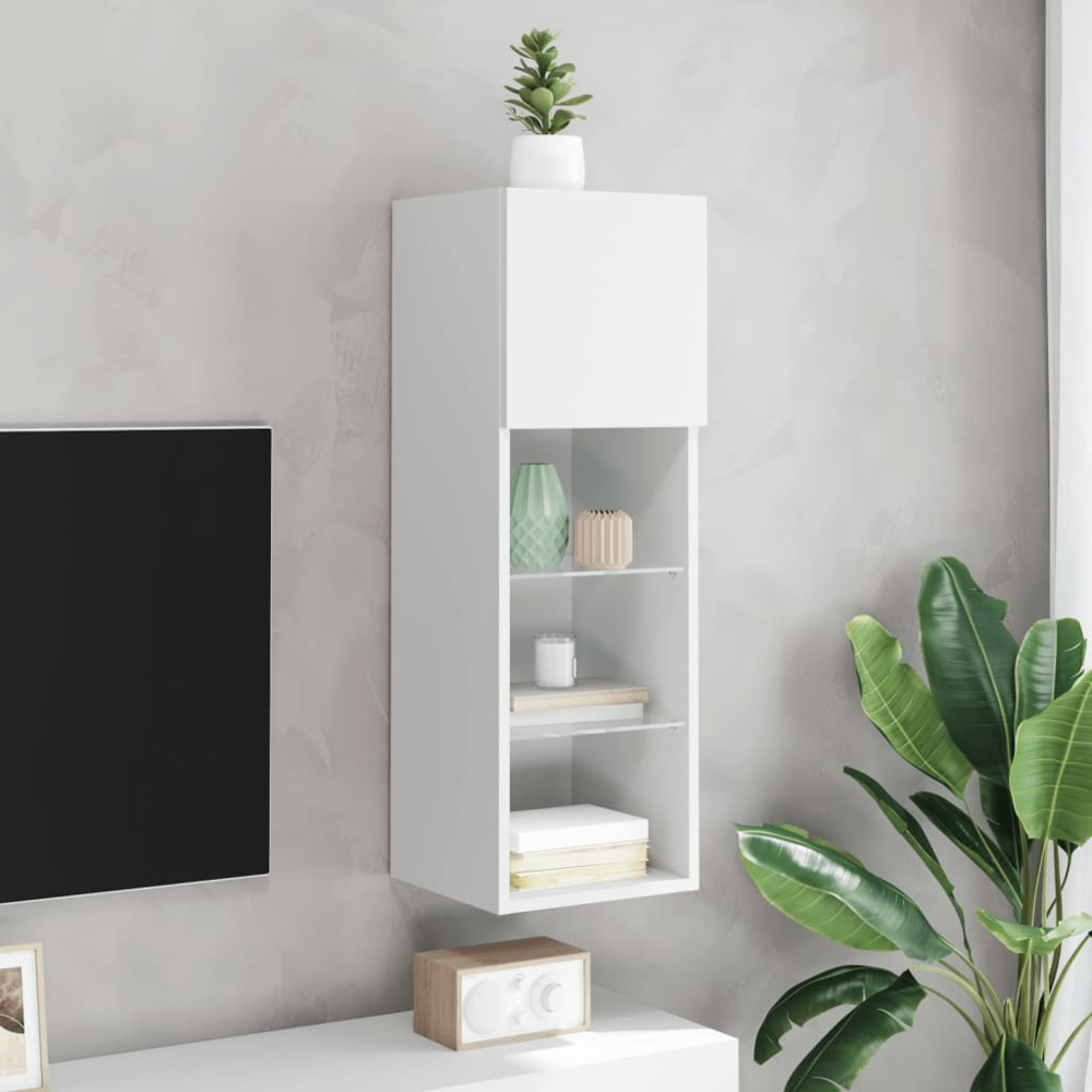 vidaXL Single Door 3 Shelf White TV Cabinet with LED Lights Image 8