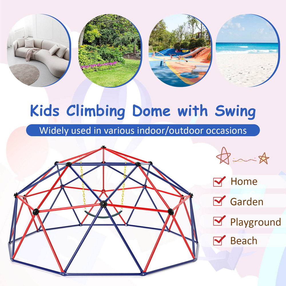 Costway Red Kids Climbing Dome and Jungle Gym Playground Set Image 8
