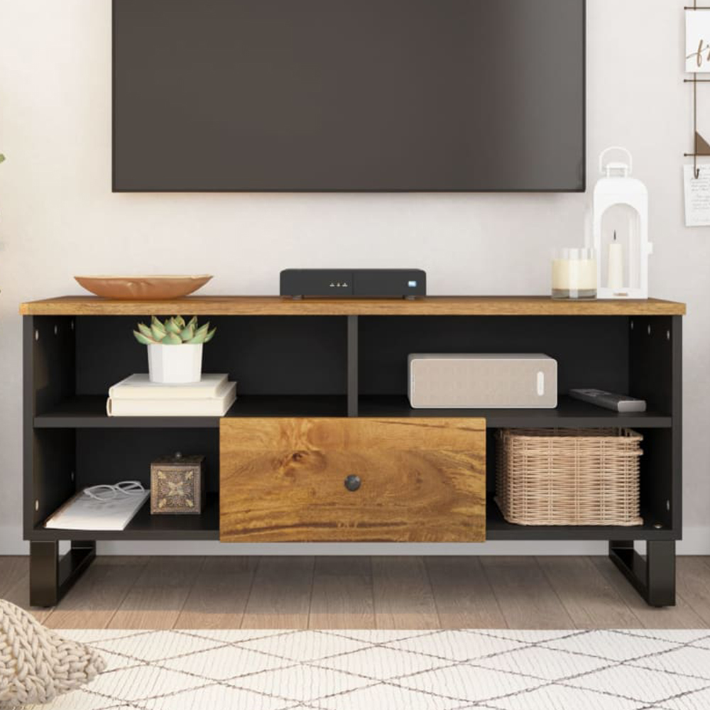 vidaXL Single Drawer 4 Open Shelf Honey Brown Solid Wood Mango TV Cabinet Image 1