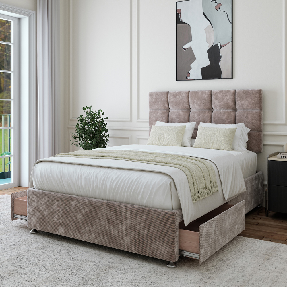 Bedmaster Single Silver Chenille 2 Drawer Divan Base with Pearl Headboard Image 2