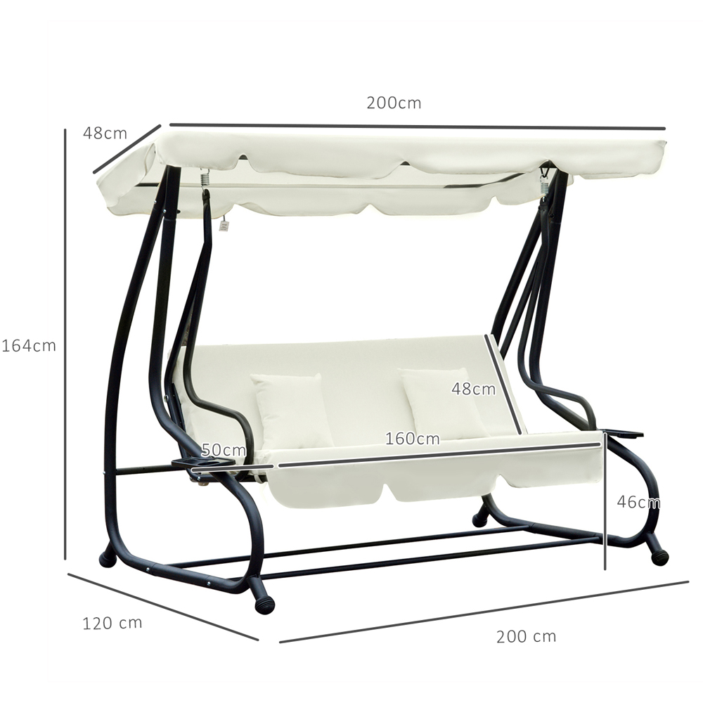 Outsunny 3 Seater Cream and White Convertible Swing Chair and Bed with Canopy Image 7