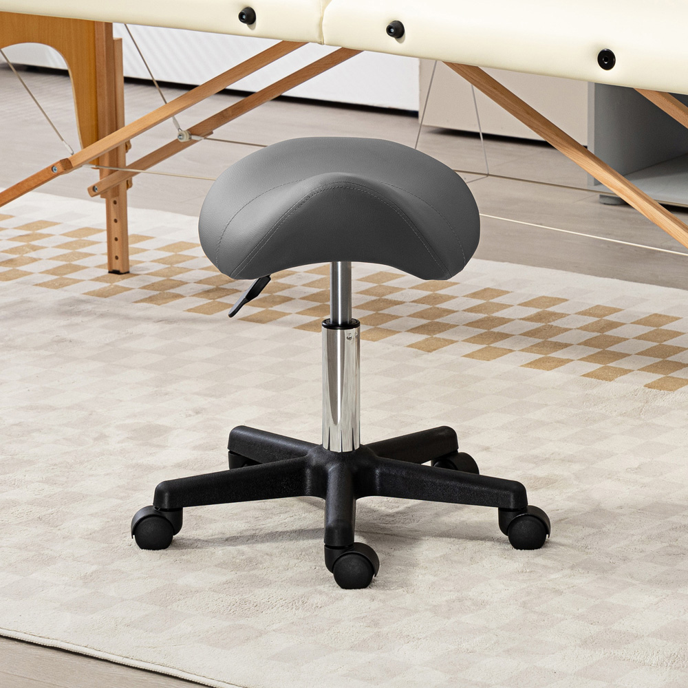 Portland Grey Adjustable Rolling Salon Saddle Stool Image 4