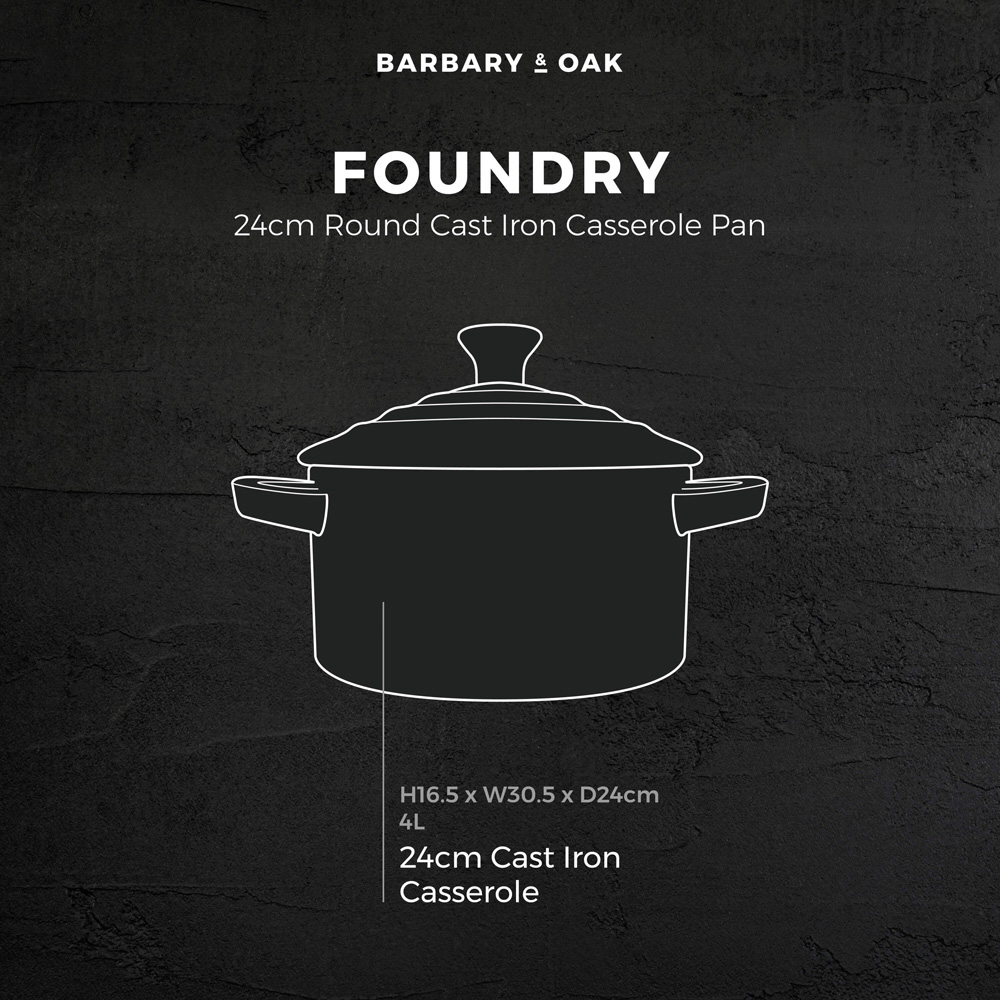 Barbary & Oak 24cm Cream Cast Iron Round Non-Stick Casserole Pan with Lid Image 9