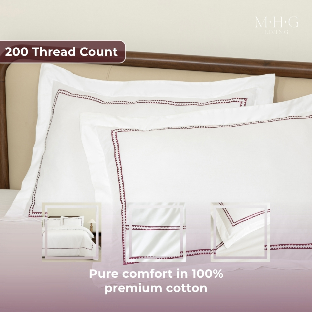 MHG Living Super King Size Mayfair Burgundy 200 Thread Count Duvet Cover Set Image 3