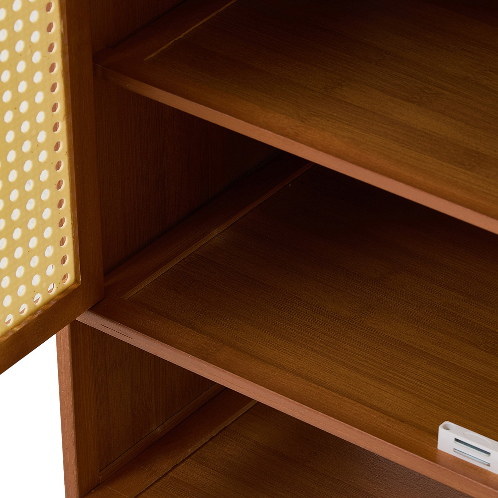 Living and Home 2 Door Single Open Shelf Brown Rattan Tall Shoe Cabinet Image 6