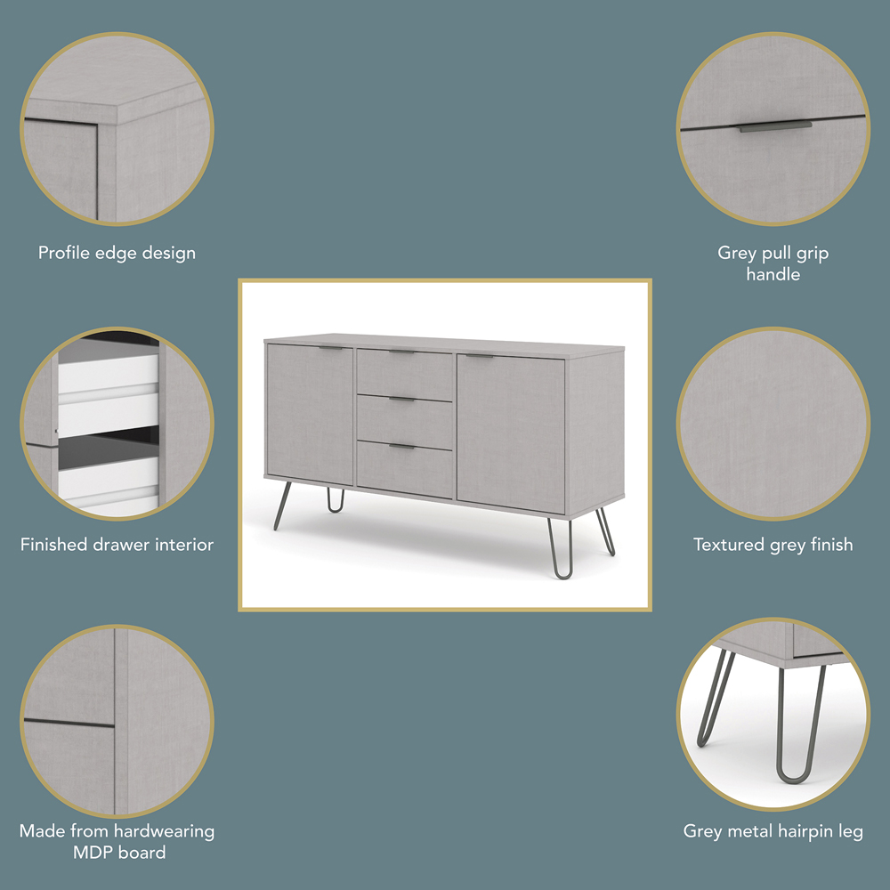 Augusta 2 Door 3 Drawer Grey Medium Sideboard Image 7