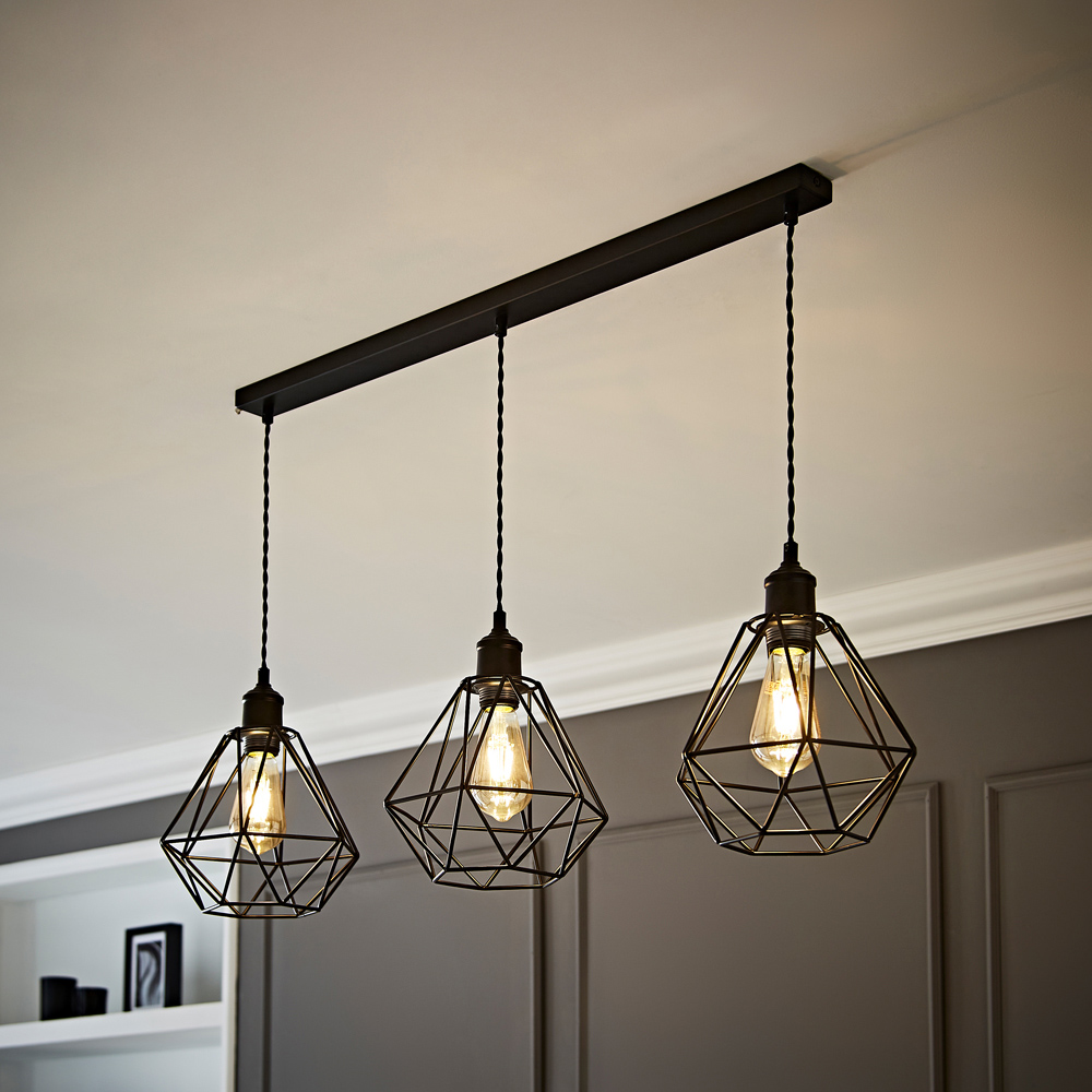 ValueLights Diablo Geometric 3 Drop Diner Bar Matte Black Ceiling LED Pendant Light Image 2
