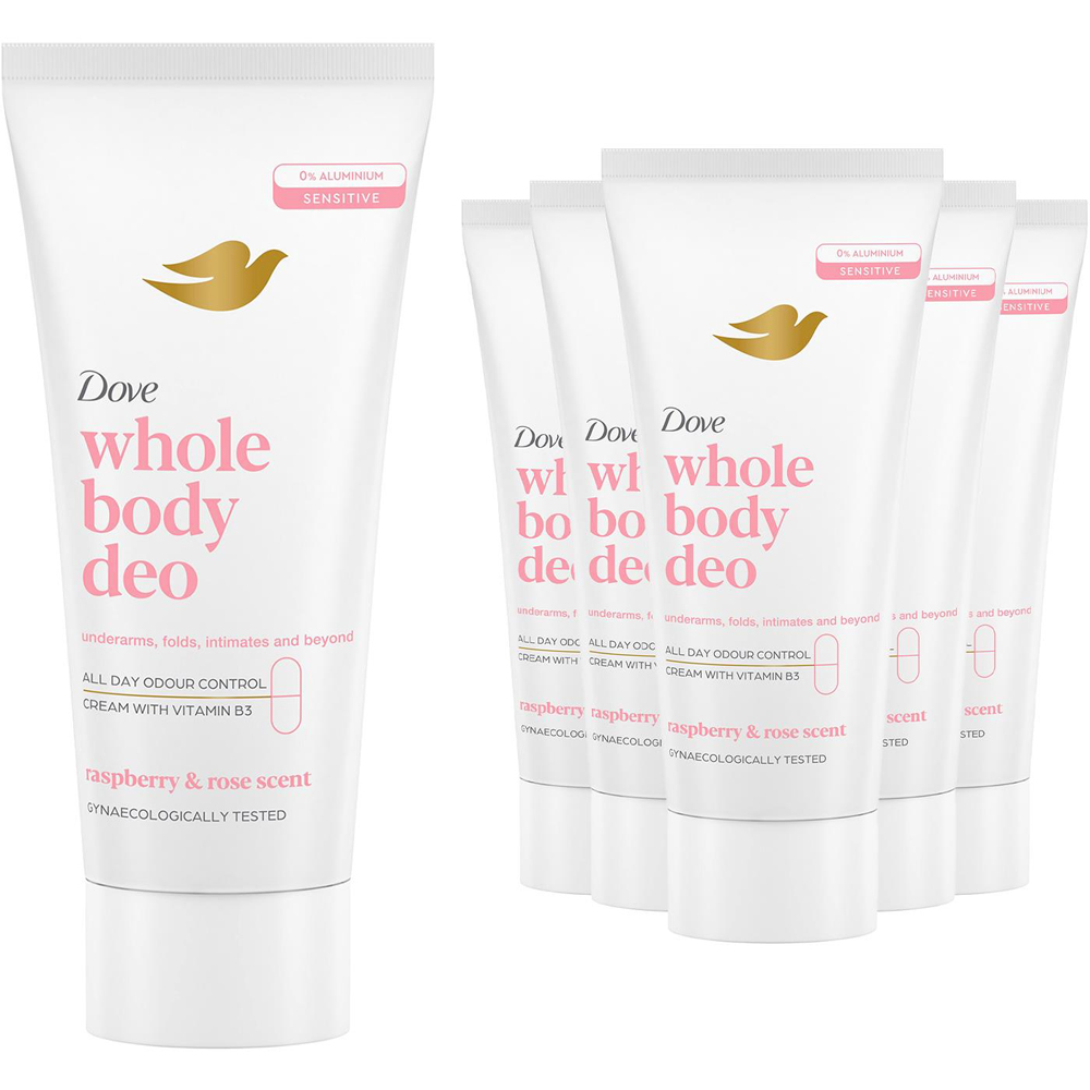 Dove Whole Body Raspberry and Rose Odour Protection Deodorant Cream 75ml 6 Pack Image 1