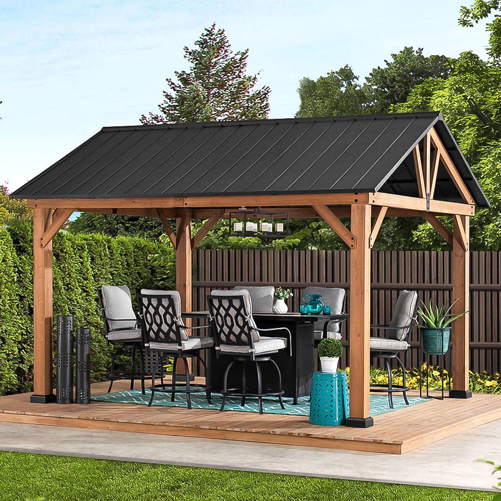 Sunjoy Todi 3.35 x 3.99m Anthracite Cedar Wood Gazebo Image 1
