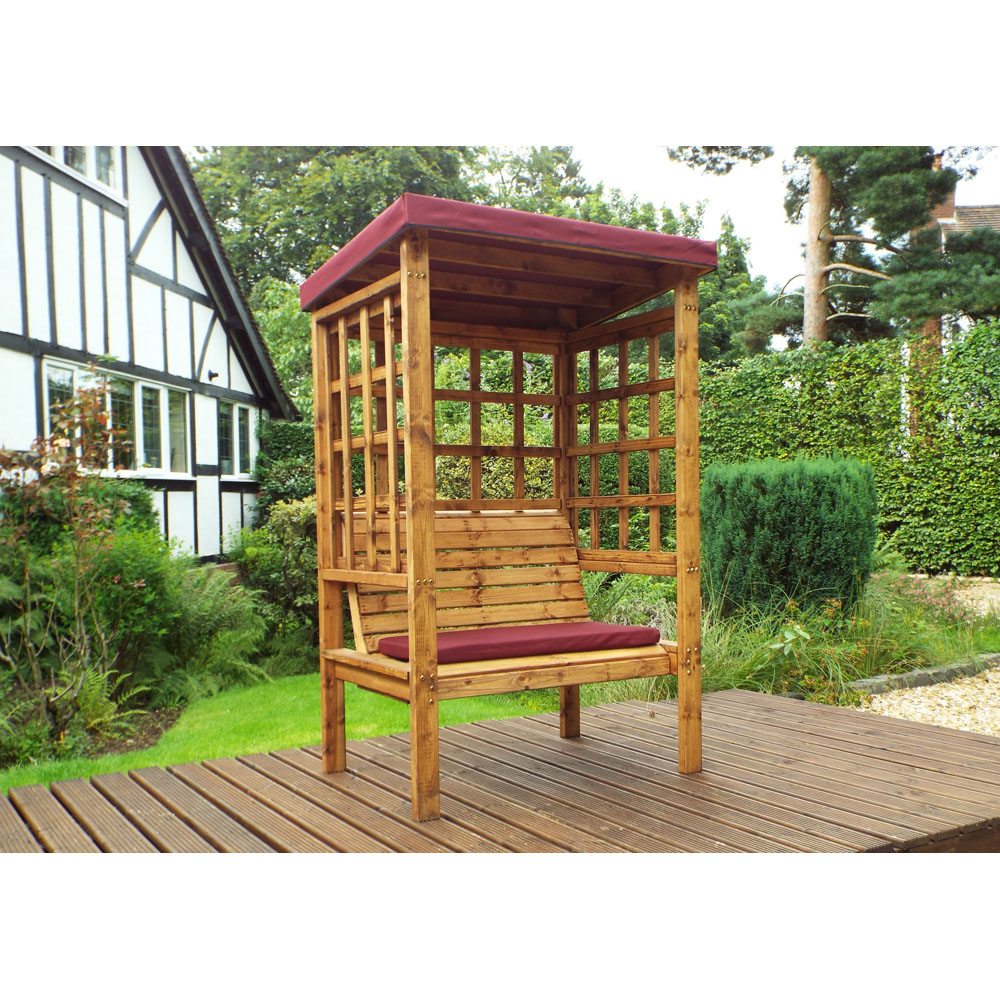 Charles Taylor Bramham 2 Seater Wooden Arbour with Burgundy Canopy Image 8
