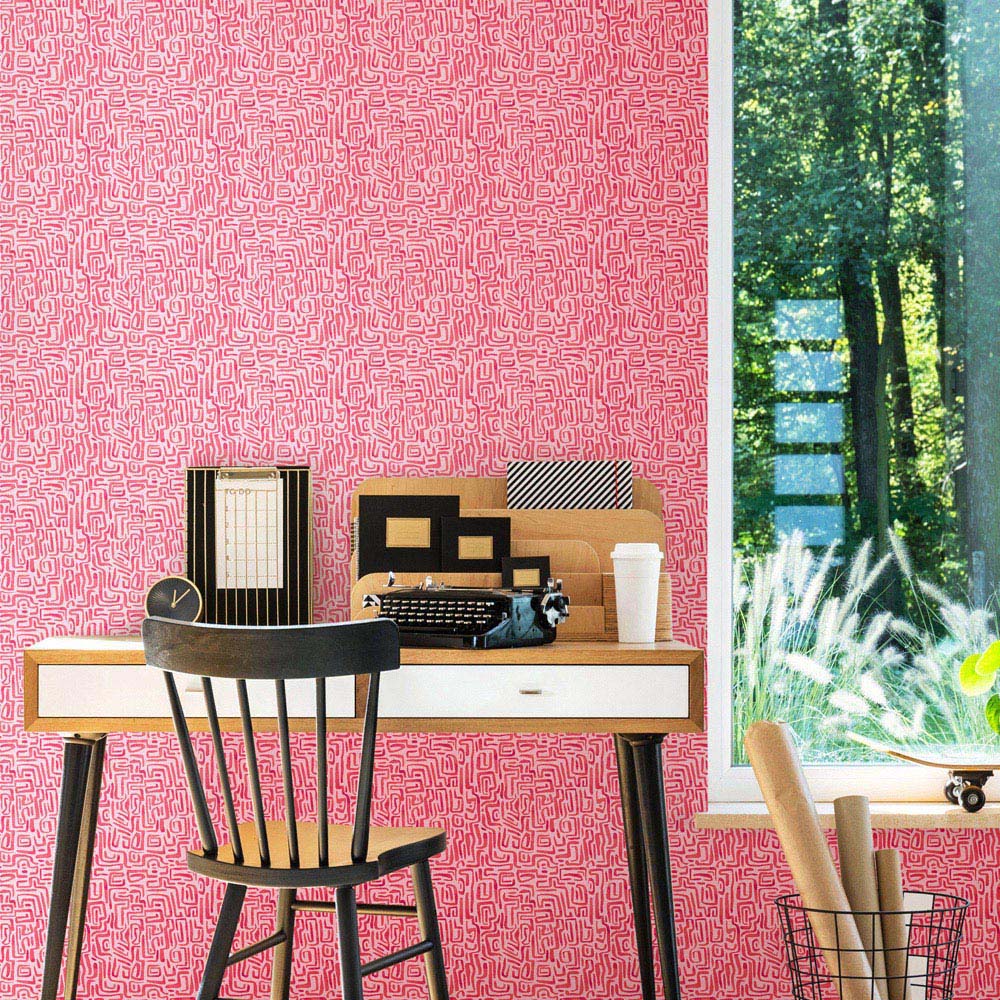 Hoopla Walls Oasis Maze Squiggle Raspberry Wallpaper Image 2