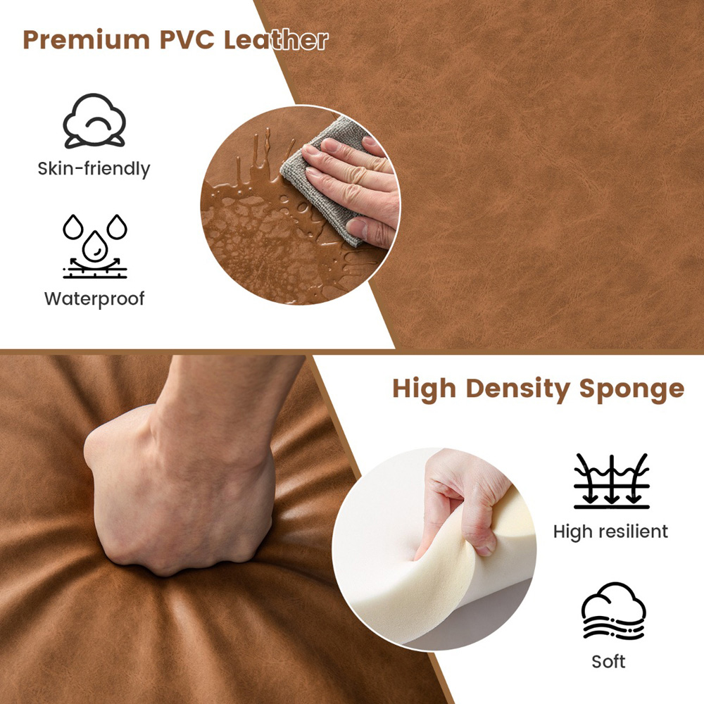 Costway Brown PVC Leather Bar Stool Set of 2 Image 5