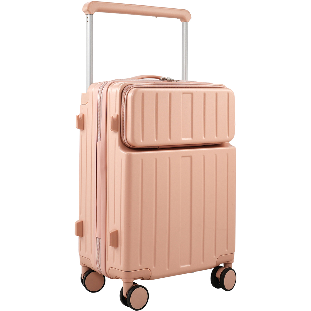 H&O Direct Pink ABS Suitcase with Front Opening and Spinner Wheels 20 inch Image 1